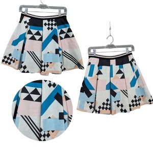 Peacebird Street Pleated Mini Skirt Geometric Abstract‎ A-Line Side Zip Size L
